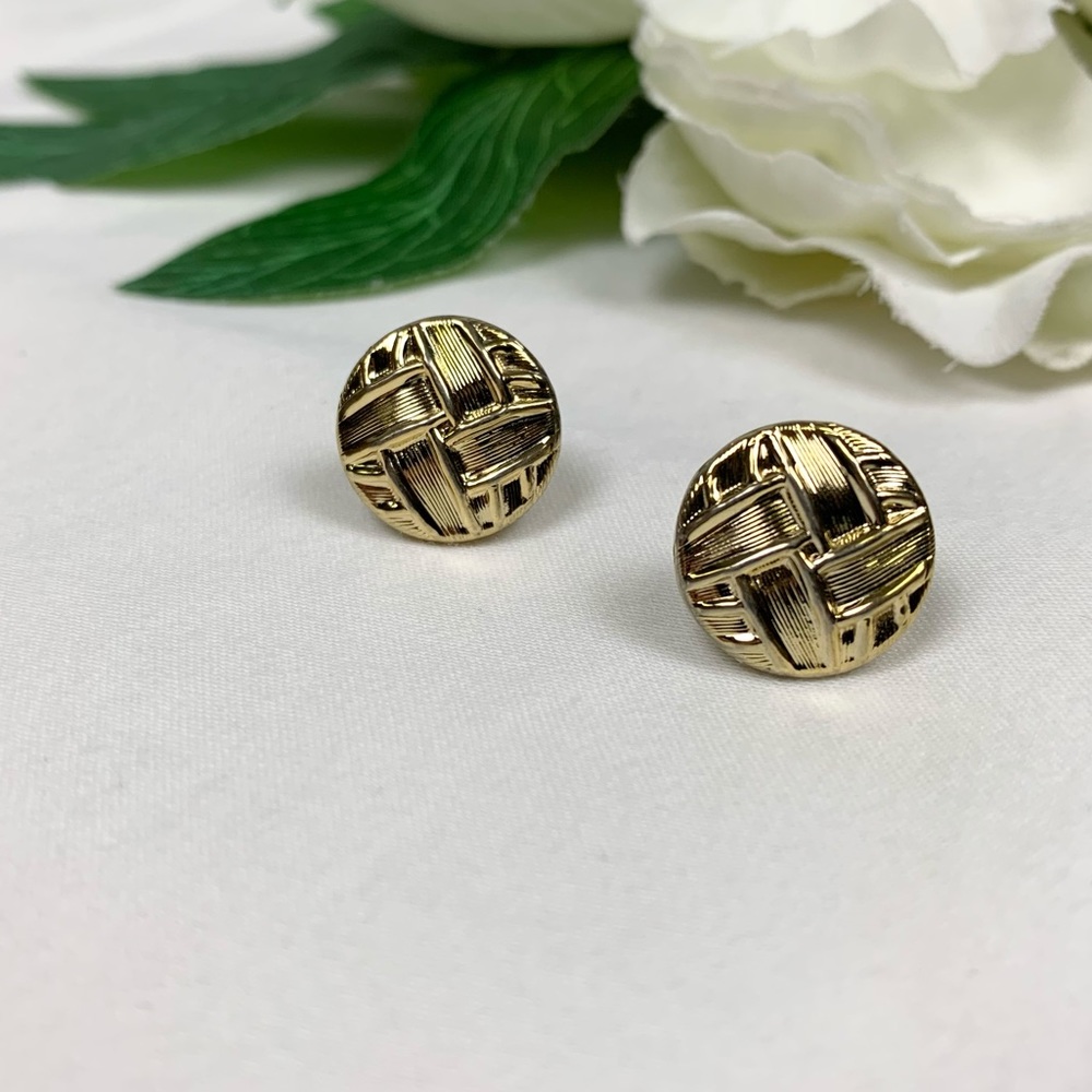 Vintage Woven Etched Gold Plated Stud Earrings